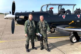 L to R: Tim and Paul after flying the Texan. Picture: Royal Navy..