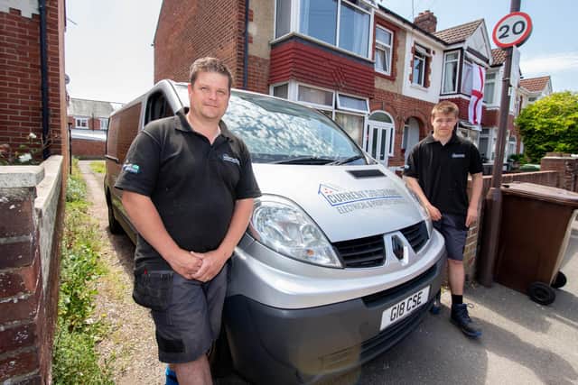 Graham Rodgers was made redundant last year due to Covid. He retrained as an electrician and has set up his own business. Pictured: Graham Rodgers and his son, Ollie Rodgers near their home in Cosham. Picture: Habibur Rahman