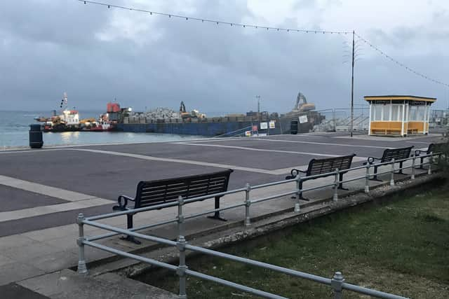 Sea defence work taking place by Southsea Castle taken at 4am on May 12, 2022