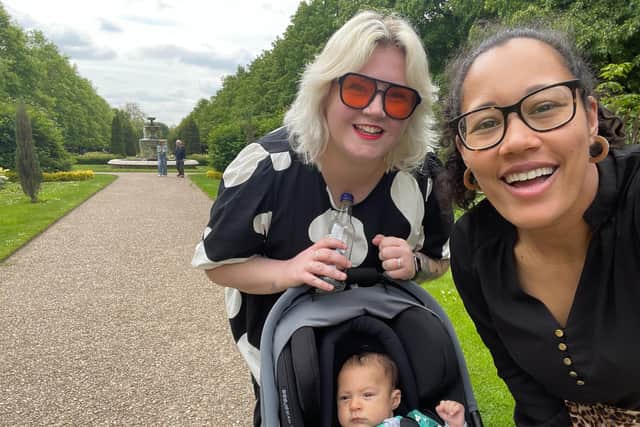 K-Anna (right) and Hannah Loyd-Wheatley from Havant, met while working in America a decade ago, and have recently had baby Amos via IVF.
They are featuring in a year-long documentary series by Johnson's Baby.
