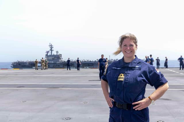 Lieutenant Commanders Alex Harris pictured on HMS Queen Elizabeth