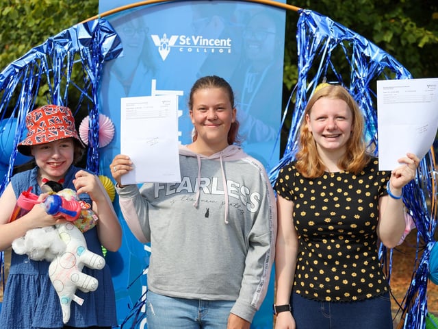 Tia Pugh, 18 with her sister Elisha Pugh and Paityn Cooper, 17 achieved Distinctions at St Vincent College in Gosport
Photo by Alex Shute