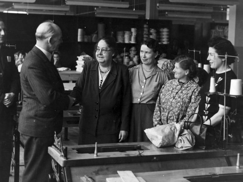 Some of the women workers at the Twilfit factory, which was located at Farlington, sent in by John Porter. John's aunt Jane is the lady third from the right. He believes it was a retirement occasion for the lady with the spectacles.