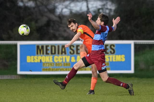 Action from Portchester's Wessex League match with Hamworthy United last month. Royals chairman Paul Kelly is now suggesting the 2021/22 season starts in July. Picture: Keith Woodland
