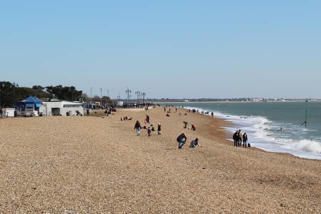 Hundreds of beachgoers were seen to ignore the government's social distancing advice over the weekend. Pictured are people at Southsea beach on Mother's Day, Sunday, March 22. Picture: Byron Melton
