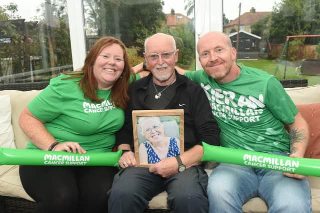 Fiona Davey, 45, with her brother (right) Kieran Lane, 47, and their dad John Lane, 72
Picture: Sarah Standing (300922-4093)