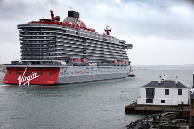 Arrival of Virgin crusie ship Scarlet Lady in PortsmouthPicture: Chris Moorhouse (jpns 210621-13)