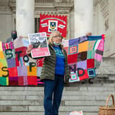 Members of the 'Let's Stop Aquind' campaign at the Kill The Bill demo in the Guildhall Square, Portsmouth