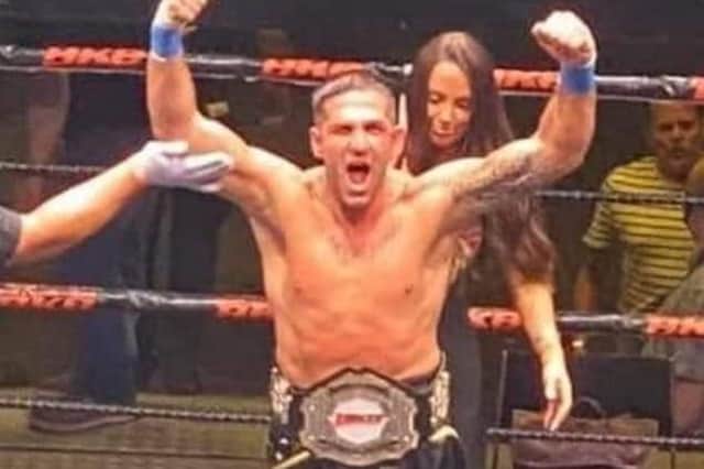 Mickey Parker lets out a roar after being crowned BKB British cruiserweight champion