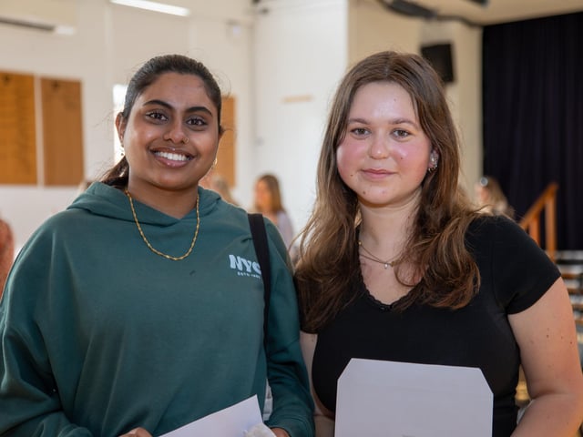 Students found out their A Level results this morning at Portsmouth High School as they prepare for their next steps in education.Pictured - Friends Ilmi and Ellie opening their A Level results.Photos by Alex Shute