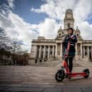 News reporter Fiona Callingham tries out one of the e-scooters at Portsmouth Guildhall Walk.

Picture: Habibur Rahman