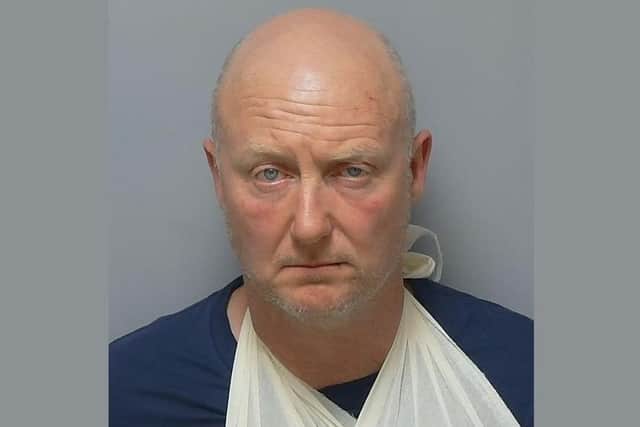 Derek Jennings, 53, was jailed at Portsmouth Crown Court for violent disorder at the Pompey v Southampton match on September 24 last year where he punched a police horse. Picture: Hampshire police