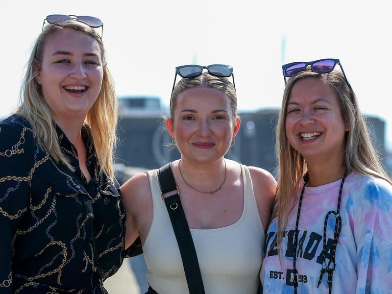 From left, Samantha Reid, Alice Hibberd and Jess Armstrong at the Hotwalls, Old Portsmouth.
Picture: Chris Moorhouse (jpns 090923-13)