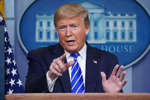 US President Donald Trump speaks during the daily briefing on the novel coronavirus. Picture: MANDEL NGAN/AFP via Getty Images