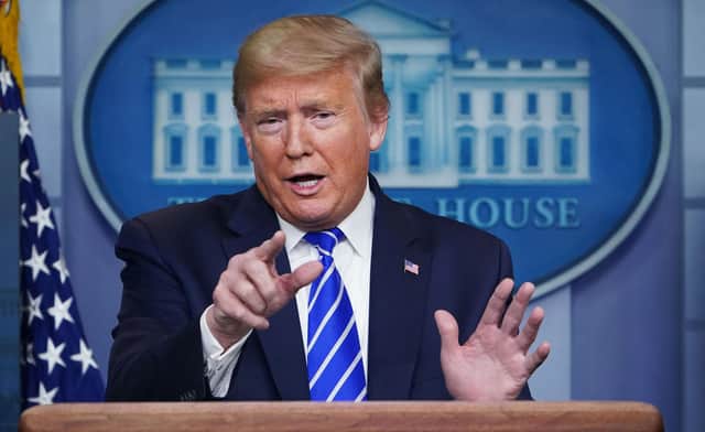US President Donald Trump speaks during the daily briefing on the novel coronavirus. Picture: MANDEL NGAN/AFP via Getty Images