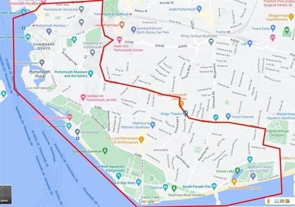 Southsea seafront dispersal order, which runs until 4.59pm this afternoon. Picture: Hampshire and Isle of Wight Constabulary.