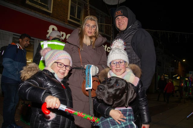 Vanessa and Callum Palmer with their daughters, Harper and Hallie, and Presley the dog