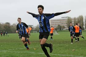 Padnell Rovers celebrate a goal during their 5-2 Division 6 win against  Fratton Trades A. Picture: Kevin Shipp.