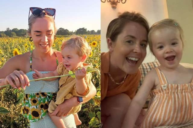 Left and right: Alyson Bert with her child and Josie Matthews with her child
