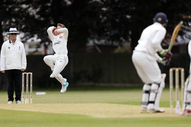 Gosport's Jack Richards on his way to a 5-21 haul against Purbrook. Picture: Chris Moorhouse