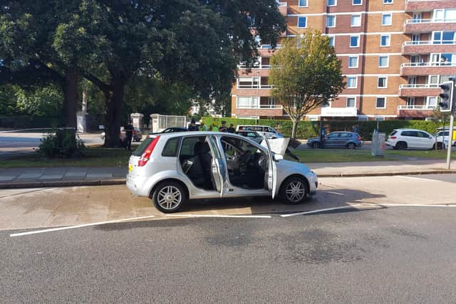 A car fire in Bellevue Terrace, Southsea, on October 6, 2021