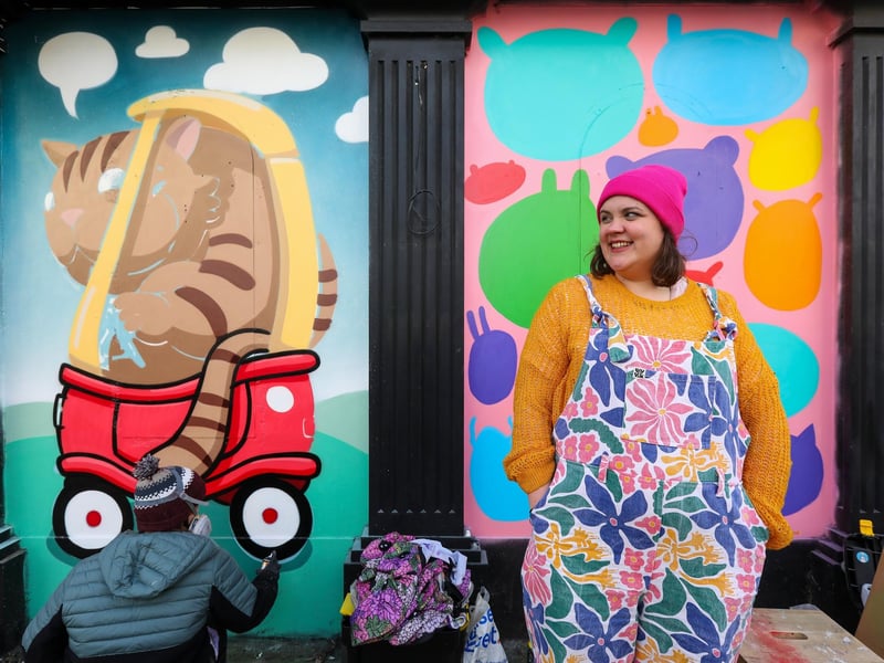 Ooberla, right, and Roo, left, at work. Ladyjam, a female only street art event in Osborne Road, Southsea
Picture: Chris Moorhouse (jpns 270224-11)