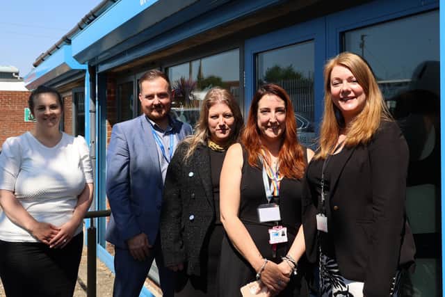 From left - Vicki Llewelyn (Gosport & Fareham Services Manager at Motiv8), Terry Norton (Deputy PCC for Hampshire & IoW), Donna Jones (PCC), Kirsty Robertson (head of Operations at Motiv8), Pippa Mears (Grants Administrative Officer at the Office of the PCC).