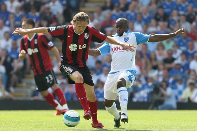Fulham's Jimmy Bullard is challenged by Lassana Diarra on the final day of the 2008 Premier League season.   Picture: Hamish Blair/Getty Images