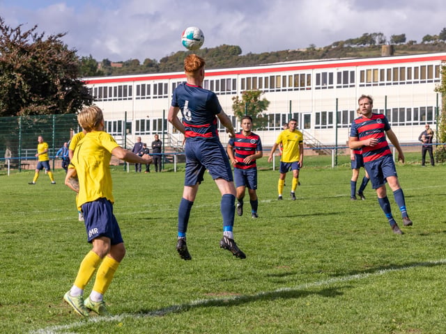 Paulsgrove (red/blue) v Baffins Milton Rovers Reserves. Picture: Mike Cooter