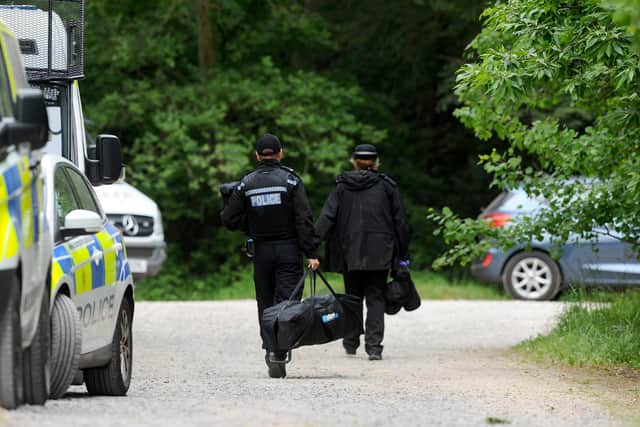 Police at Havant Thicket on Friday, May 22, after finding a body during a search for missing 16-year-old girl Louise Smith. Picture: Sarah Standing (220520-2673)