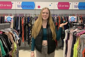 Charlotte Wood in a Cancer Research charity shop