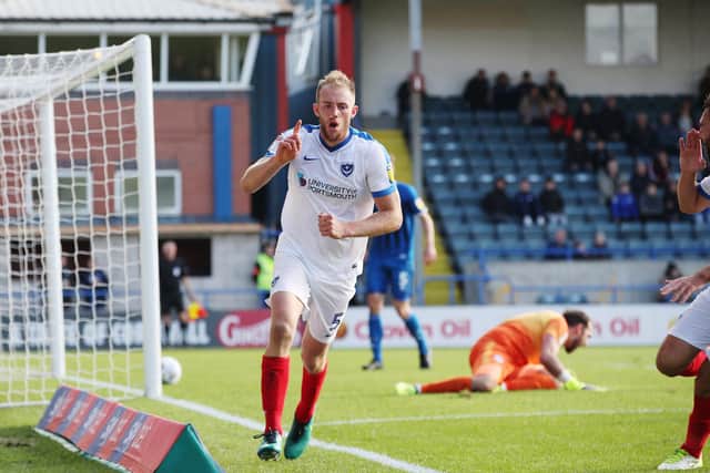 Matt Clarke was on the scoresheet at Rochdale in 2018 as Pompey moved to the top of League One. Photo by Joe Pepler/Digital South.