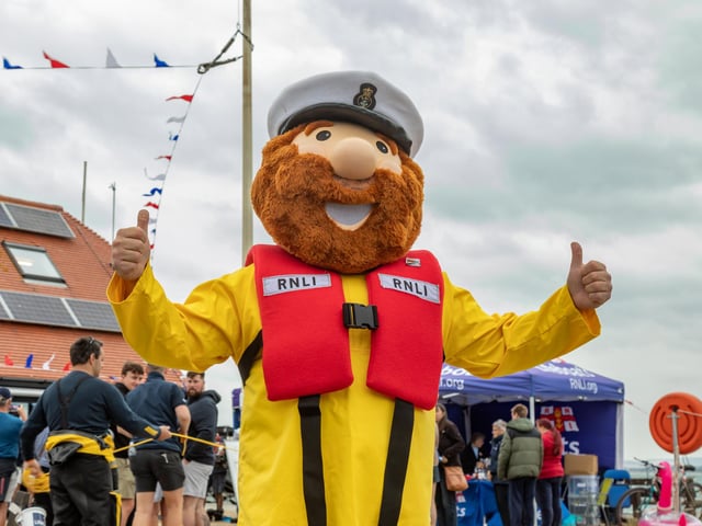 RNLI mascot 'Stormy Stan' at the open day at Langstone Harbour. The RNLI welcomed the public to showcase what they do on a day to day basis. Picture: Mike Cooter (310824)