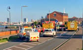 Emergency services were deployed to rescue a boy who was trapped in the mudflats at Priddy's Hard near Heritage Way, Gosport, yesterday evening. Picture: Alison Treacher.