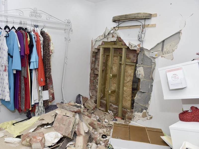 Damage to Voluptuous Vintage shop and a residential property next door in Village Road, Alverstoke, where a two-car collision took place and three people have been arrested.

Picture: Sarah Standing