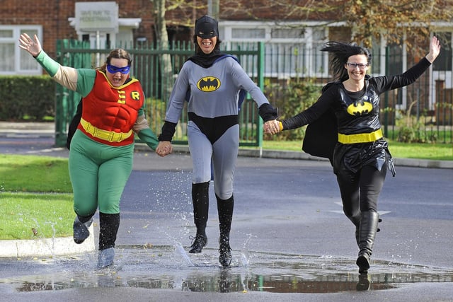2015. Children in Need Day was a very special day for staff and pupils alike at the newly rebuilt 
Park Community School in Middle Park Way Leigh Park Havant.
(left to right) Jo Breedon (46), Allyson Davis (50),and Leeanne Wingham (33) 
Picture by:  Malcolm Wells (151113-1435)