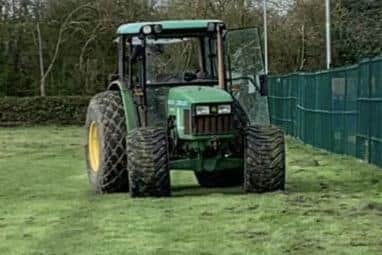 The abandoned tractor on the Baffins Milton Rovers FC's pitch.