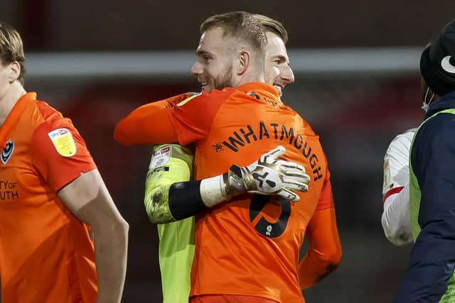 Jack Whatmough and Craig MaxGillivray embrace. Picture: Daniel Chesterton/phcimages.com