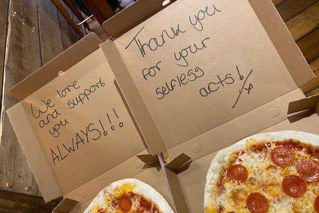 Staff from Four London Road restaurant in Horndean delivered more than 50 pizzas to NHS workers at Queen Alexandra Hospital in Cosham with heartwarming messages to keep their spirits up during coronavirus