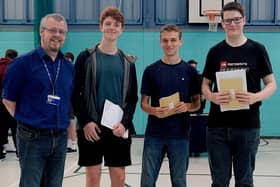 Principal James Doherty with three students, L-R -  Alex Higson, Mieszko Polak, Alex Germain, who have all secured places at Oxford or Cambridge. Picture by Matt Scott-Joynt