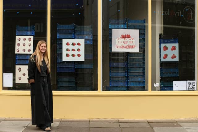 Artist Dominique Warren has a pop up display of her work in a shop window in Marmion Rd, Southsea                                 Picture: Chris Moorhouse      (020121-14)