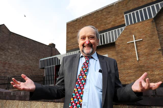 John Dean., who has lung cancer, lost his niece to smoking. Here he is pictured during a Red Nose Day in the hall at St Mark's Church, Derby Road, North End, in which he attempted to read poetry non-stop, despite his cancer.
Picture: Chris Moorhouse (jpns 090322-36)