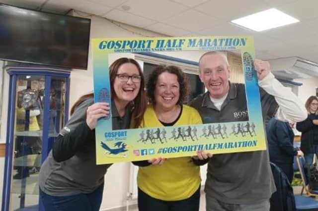 Karen Harding from Gosport Road Runners with John Gillard and Vikki Gillard of Plan B AP CIC