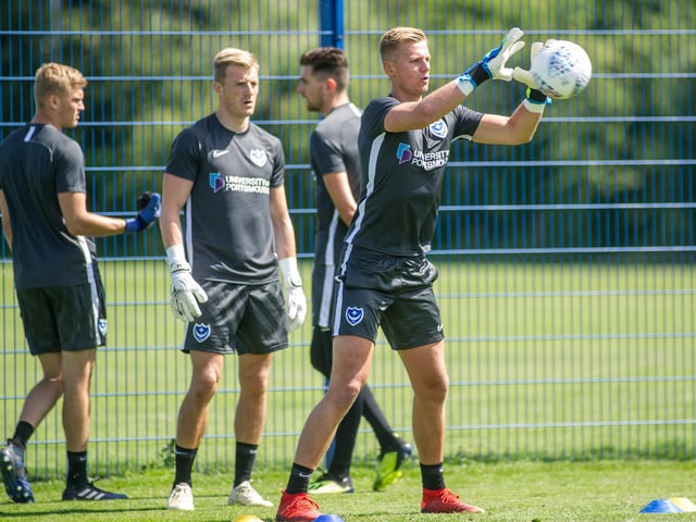 Alex Bass and Craig MacGillivray during Pompey pre-season training in June 2019. Picture: Habibur Rahman
