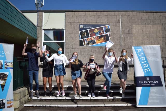 Students at Henry Cort Community College on GCSE results day.

Pic: Henry Cort College