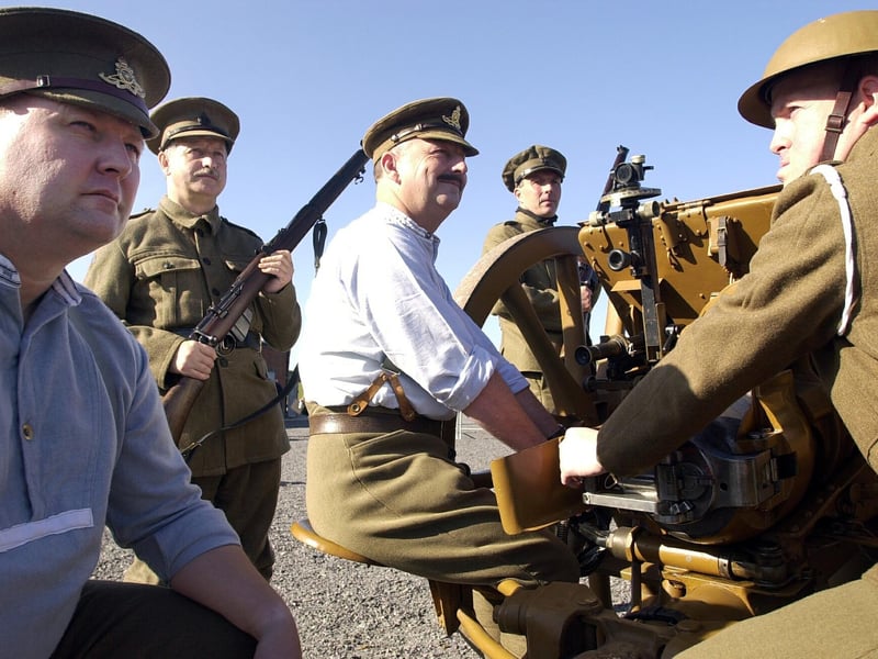 2003. Brockhurst Artillery and Great War Society re-enactment teams descended upon the Royal Armouries at Fort Nelson to man an 18lb. quick fire artillery piece amongst other activities open to the public demonstrating what life was like for soldiers in the Great War. Picture: Jonathan Brady 035103-33