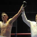 Liam Griffiths, left, hopes his hand will be raised on Friday night in front of his home Portsmouth supporters on South Parade Pier Picture: Mick Young