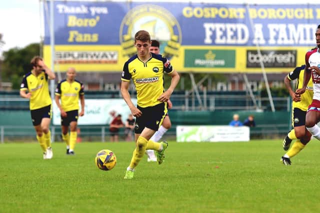 Joe Lea in action during Gosport's 3-0 home win over Chesham. Picture: Tom Phillips