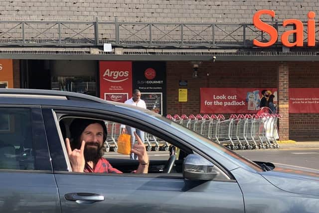 Gareth Wild in his car at the Sainsbury's in Bromley after completing a six-year challenge to park in every car parking space at his local Sainsbury's. Picture by PA