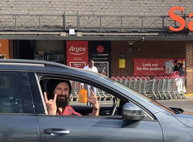 Gareth Wild in his car at the Sainsbury's in Bromley after completing a six-year challenge to park in every car parking space at his local Sainsbury's. Picture by PA